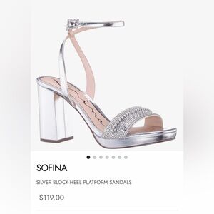 Nina Shoes Silver Crystal Ankle-Strap Block Heels